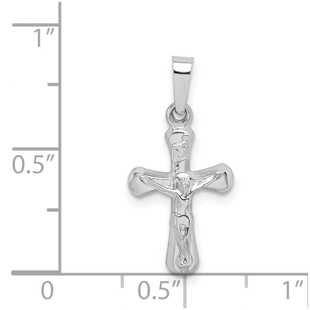 Million Charms 14K White Gold Themed Polished Inri Rounded Relgious Crucifix Pendant