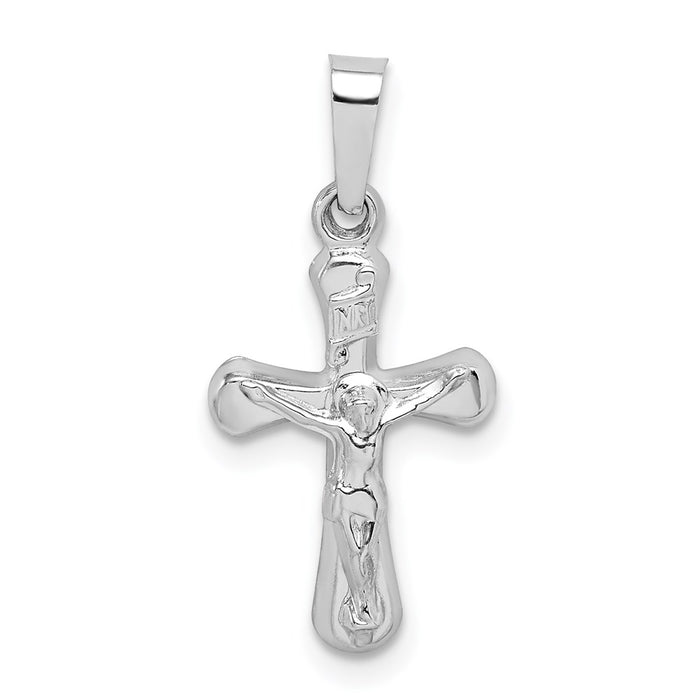 Million Charms 14K White Gold Themed Polished Inri Rounded Relgious Crucifix Pendant