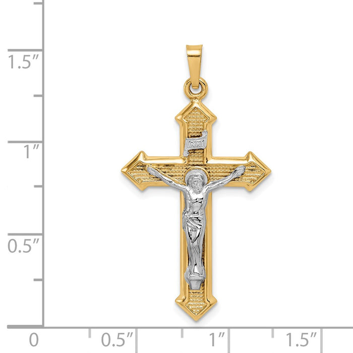 Million Charms 14K Two-Tone Polished, Textured Inri Relgious Crucifix Pendant