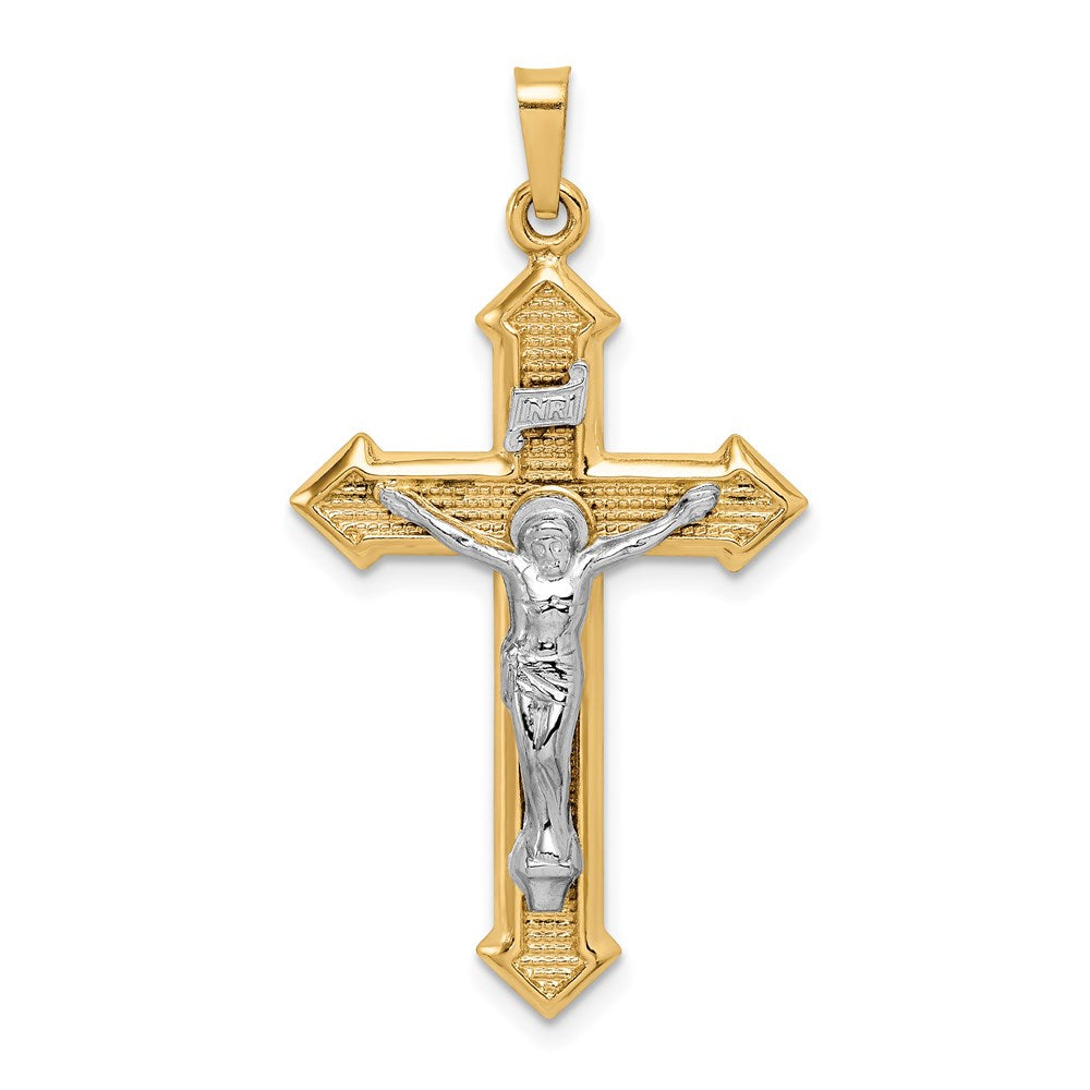 Million Charms 14K Two-Tone Polished, Textured Inri Relgious Crucifix Pendant