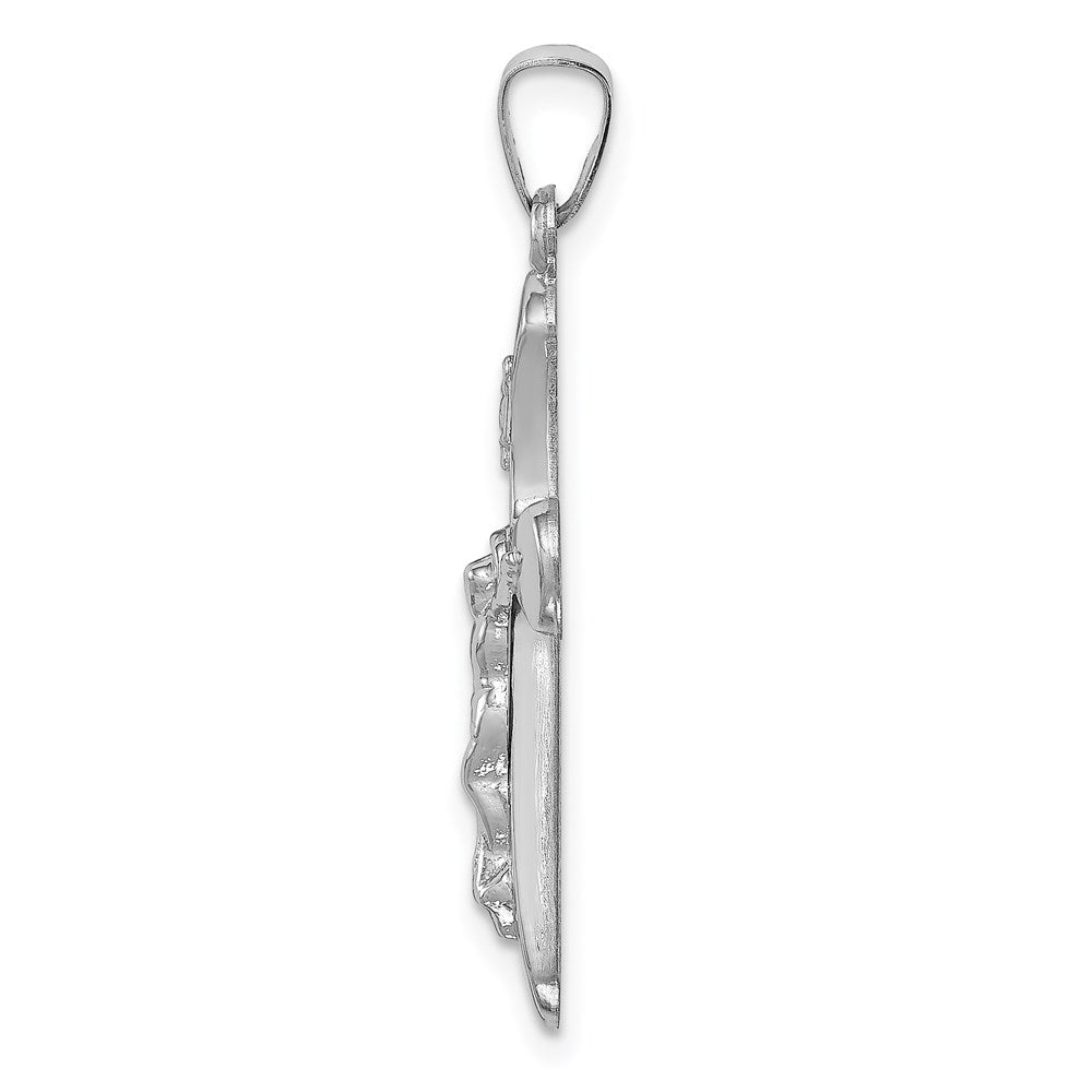 Million Charms 14K White Gold Themed Polished Inri Rounded Relgious Crucifix Pendant