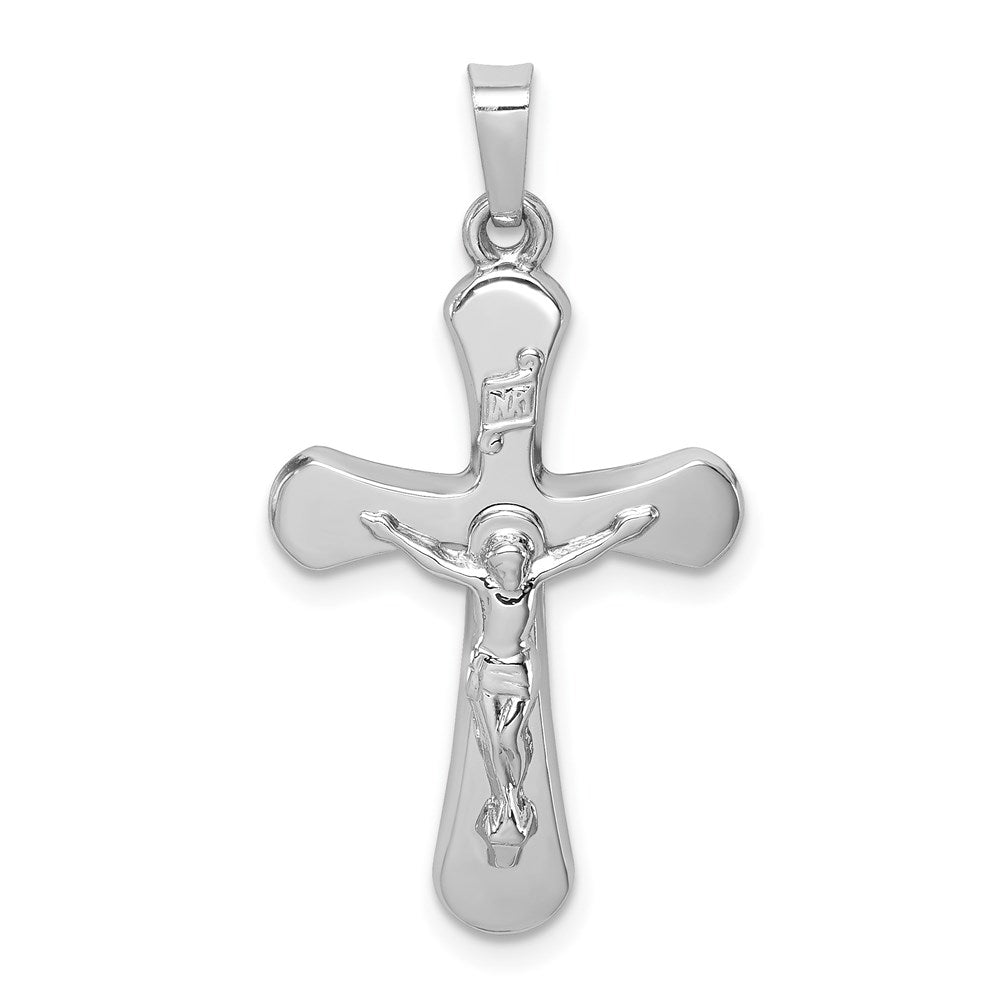 Million Charms 14K White Gold Themed Polished Inri Rounded Relgious Crucifix Pendant