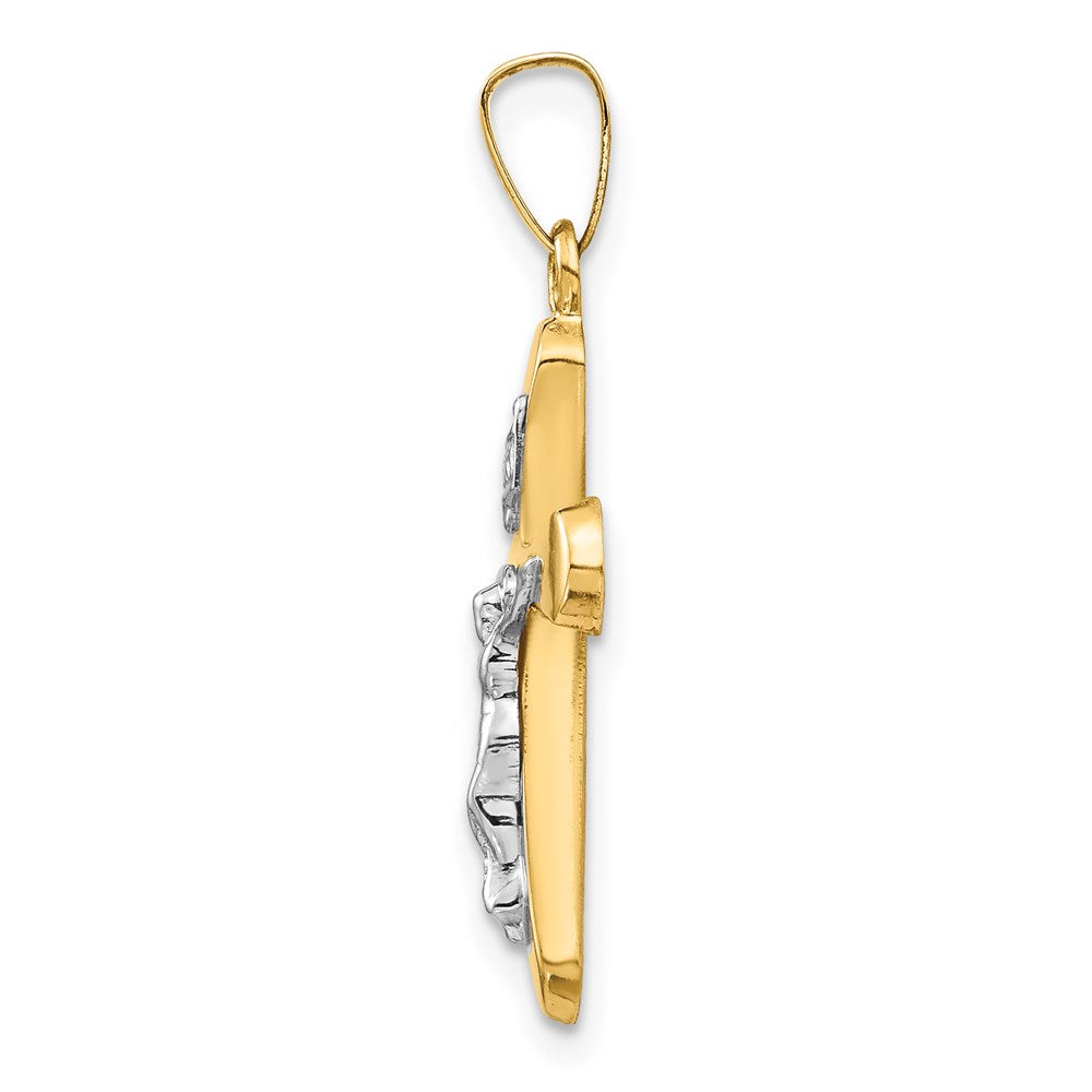 Million Charms 14K Two-Tone Polished Rounded Relgious Cross Pendant