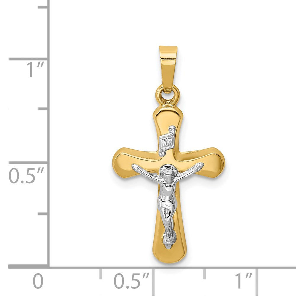 Million Charms 14K Two-Tone Polished Rounded Relgious Cross Pendant