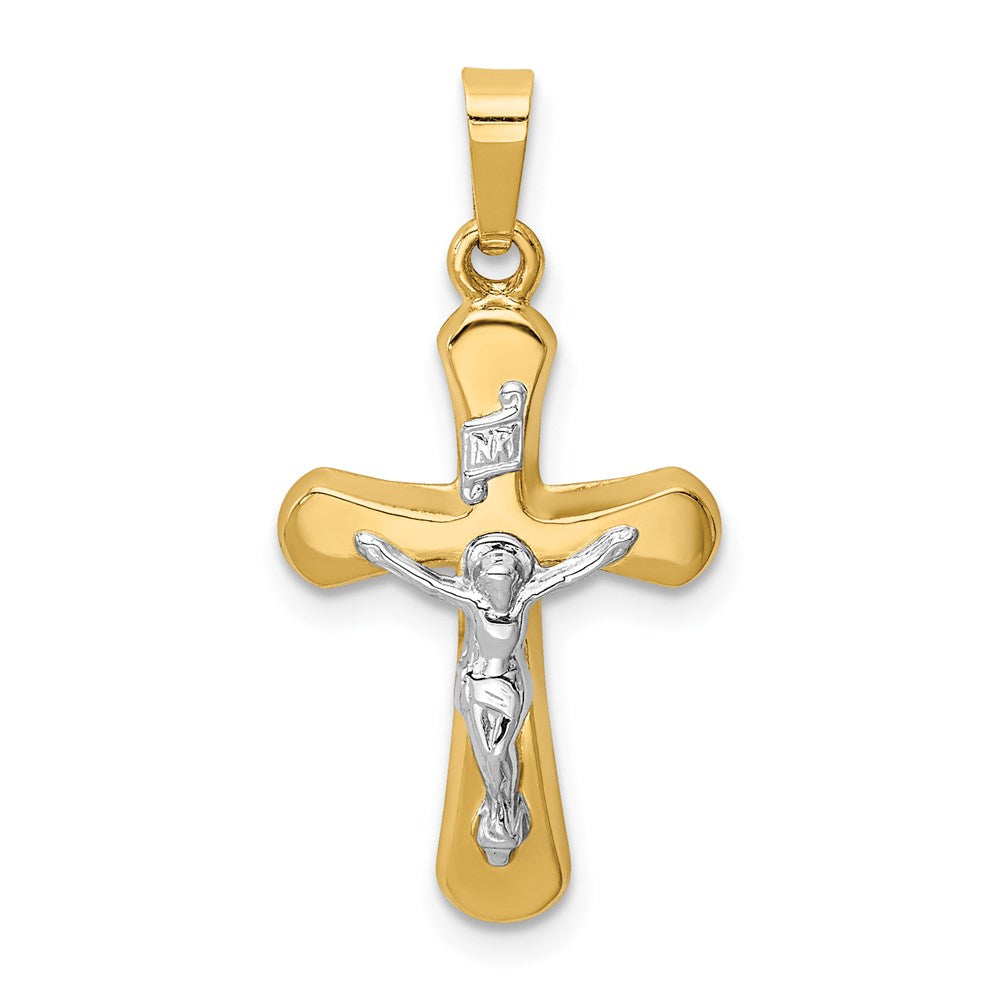 Million Charms 14K Two-Tone Polished Rounded Relgious Cross Pendant