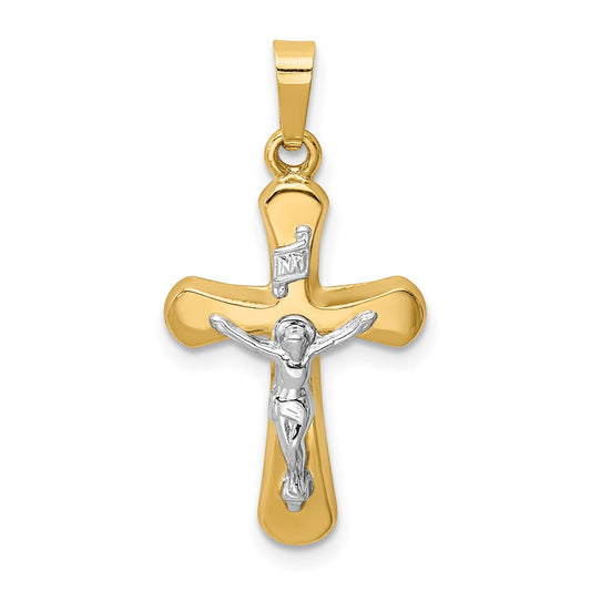 Million Charms 14K Two-Tone Polished Rounded Relgious Cross Pendant