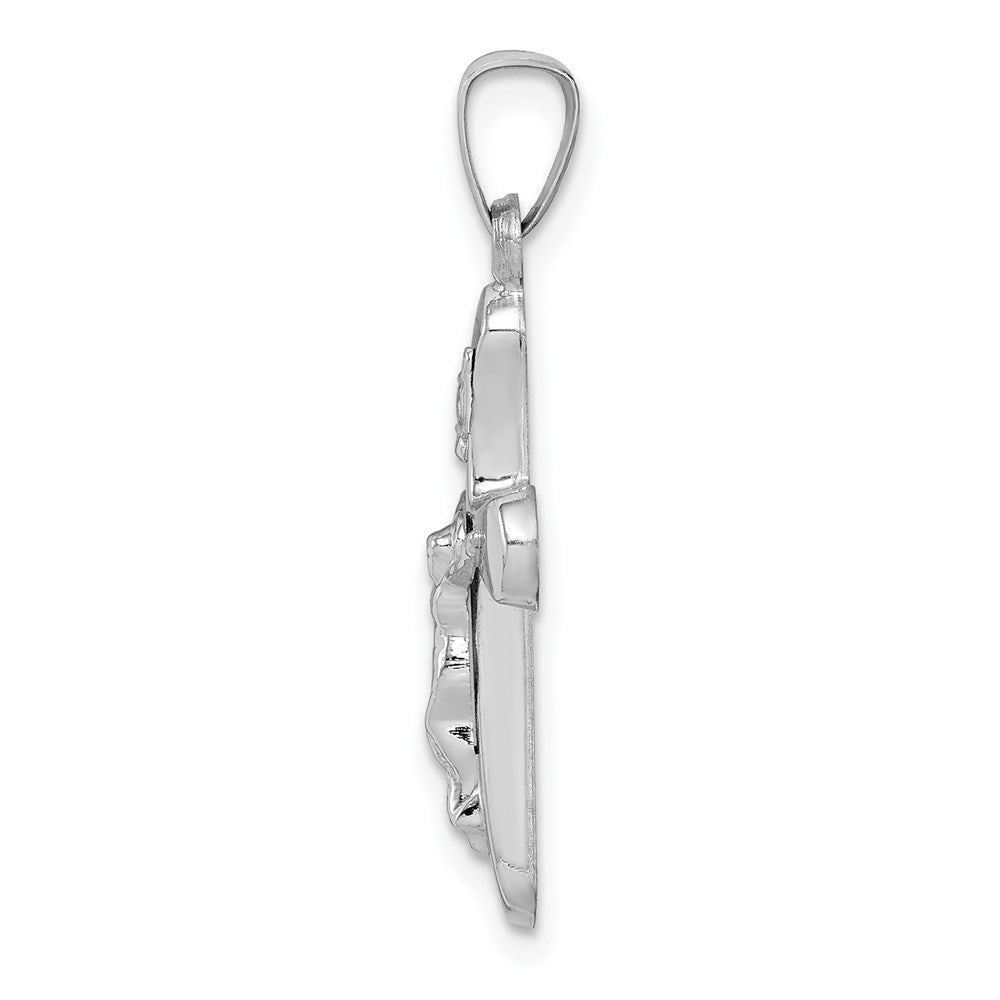 Million Charms 14K White Gold Themed Polished Inri Rounded Relgious Crucifix Pendant