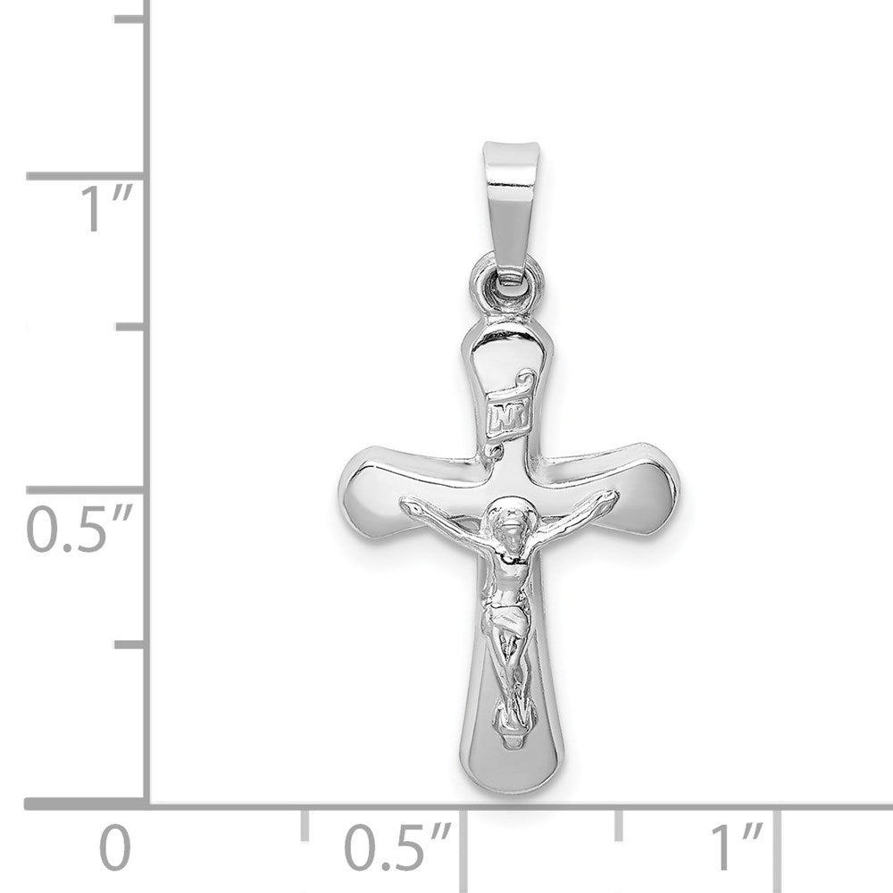 Million Charms 14K White Gold Themed Polished Inri Rounded Relgious Crucifix Pendant