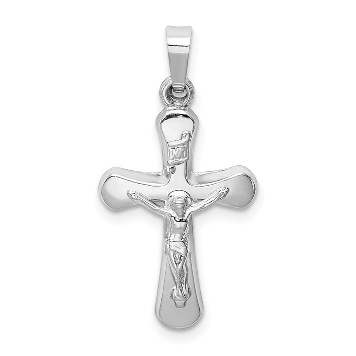 Million Charms 14K White Gold Themed Polished Inri Rounded Relgious Crucifix Pendant