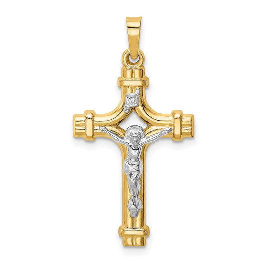 Million Charms 14K Yellow Gold Themed Two-Tone Polished Inri Relgious Crucifix Pendant