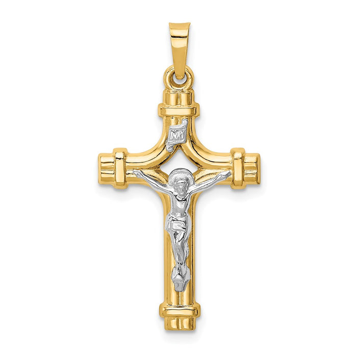 Million Charms 14K Yellow Gold Themed Two-Tone Polished Inri Relgious Crucifix Pendant