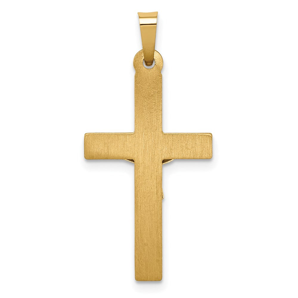 Million Charms 14K Two-Tone Polished Lattice Textured Inri Relgious Crucifix Pendant