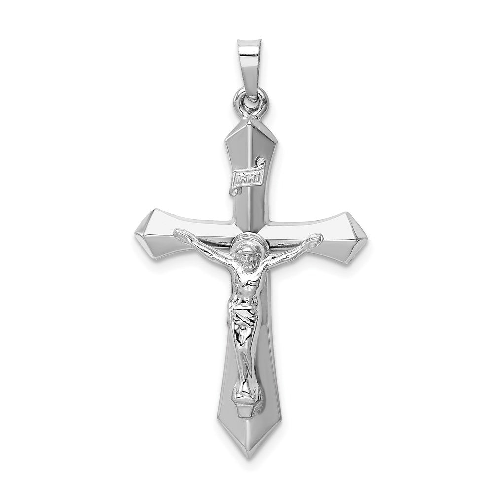 Million Charms 14K White Gold Themed Polished Inri Passion Relgious Crucifix Pendant