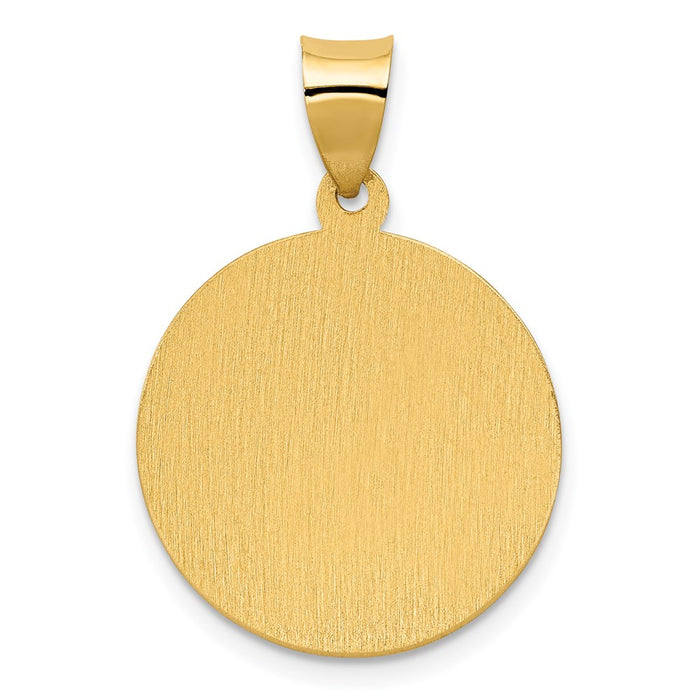 Million Charms 14K Yellow Gold Themed Polished & Satin Hollow Divino Nino Round Medal Pendant