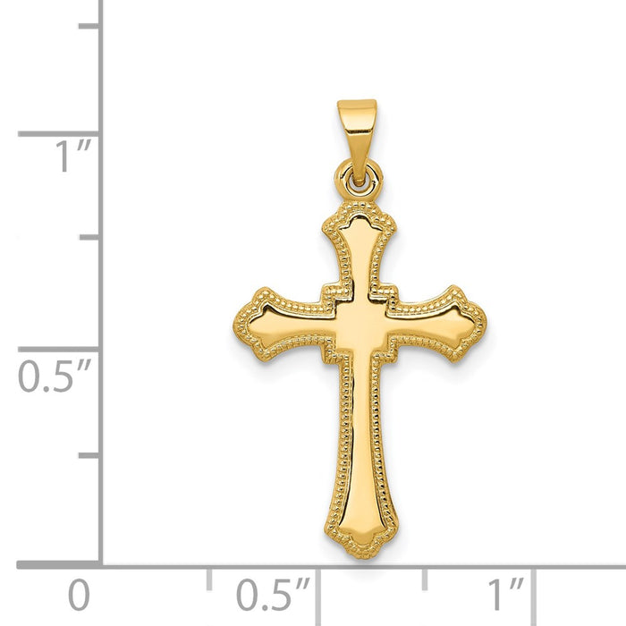 Million Charms 14K Yellow Gold Themed Budded Relgious Cross Pendant