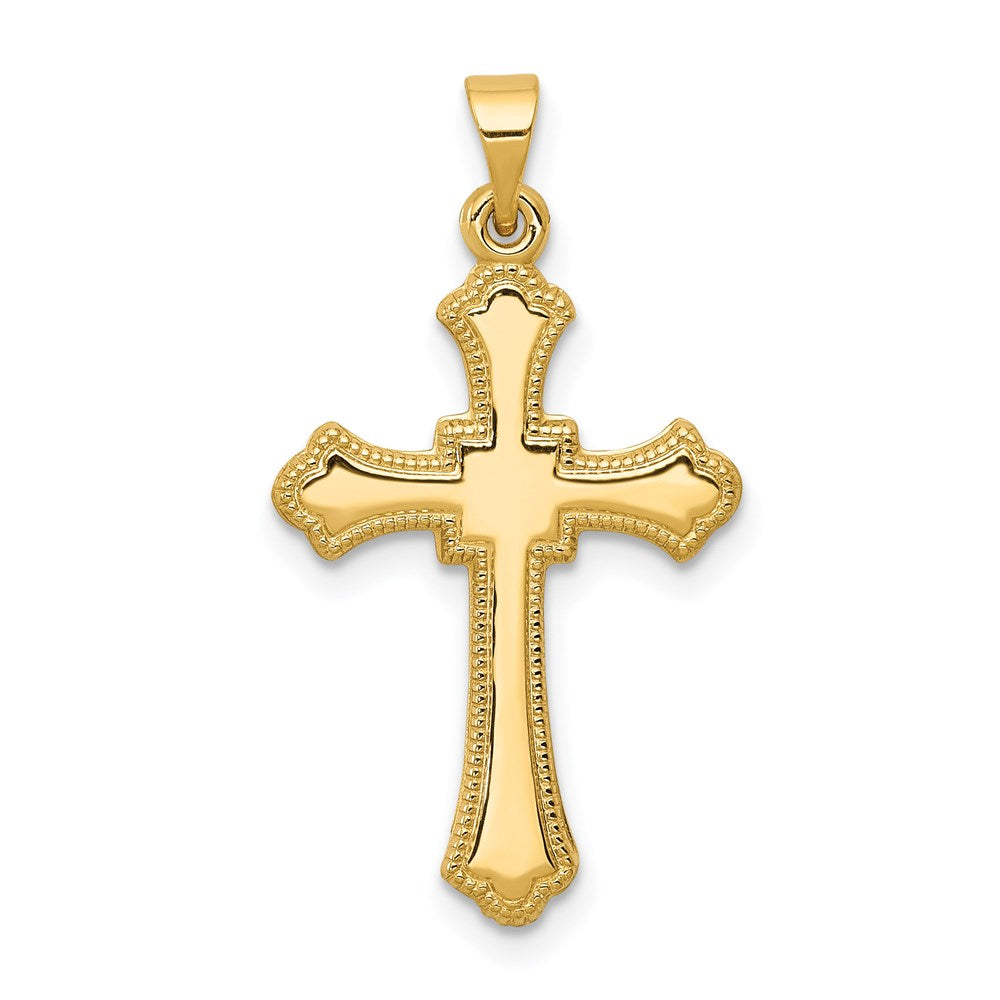 Million Charms 14K Yellow Gold Themed Budded Relgious Cross Pendant