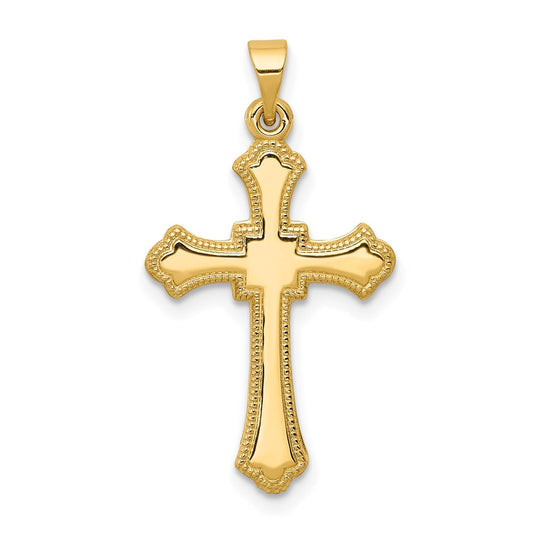 Million Charms 14K Yellow Gold Themed Budded Relgious Cross Pendant