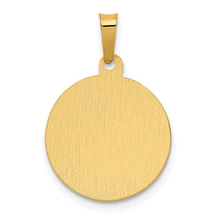 Million Charms 14K Yellow Gold Themed Polished & Satin Hollow Divino Nino Round Medal Pendant