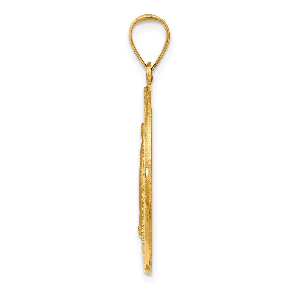 Million Charms 14K Yellow Gold Themed Polished, Satin Hollow Spanish Religious Miraculous Medal Pendant