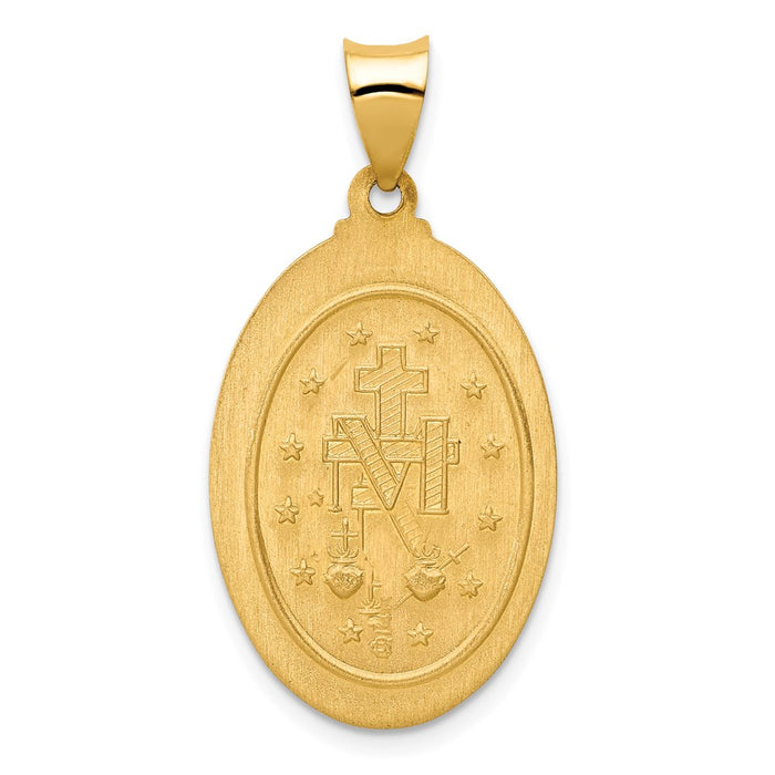 Million Charms 14K Yellow Gold Themed Polished, Satin Hollow Spanish Religious Miraculous Medal Pendant