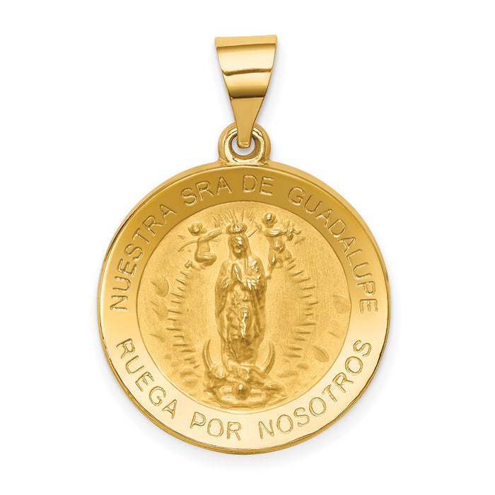 Million Charms 14K Yellow Gold Themed Polished & Satin Spanish Our Lady Guadalupe Hollow Medal