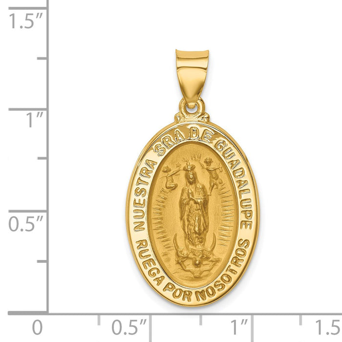 Million Charms 14K Yellow Gold Themed Polished & Satin Hollow Spanish Lady Of Guadalupe Medal Pendant