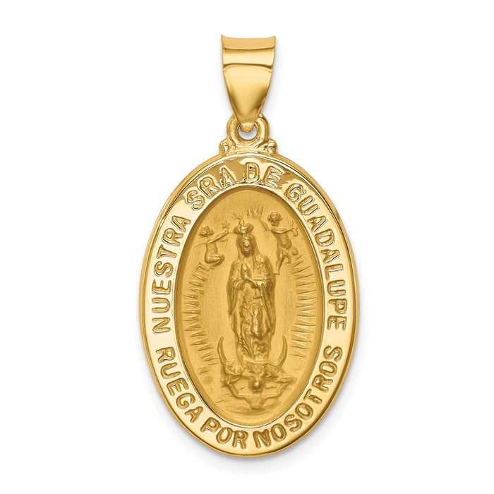 Million Charms 14K Yellow Gold Themed Polished & Satin Hollow Spanish Lady Of Guadalupe Medal Pendant