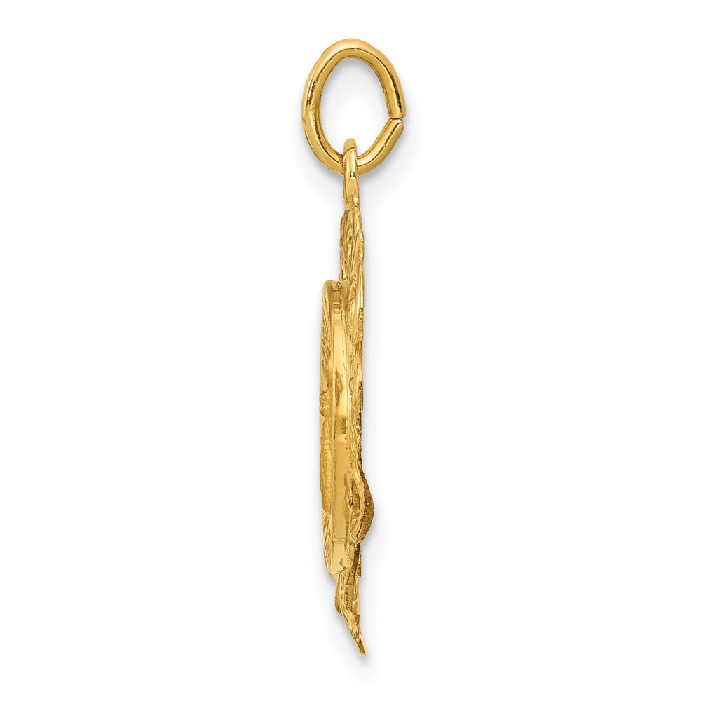 Million Charms 14K Yellow Gold Themed Polished, Satin Spanish Guardian Angel Medal Pendant
