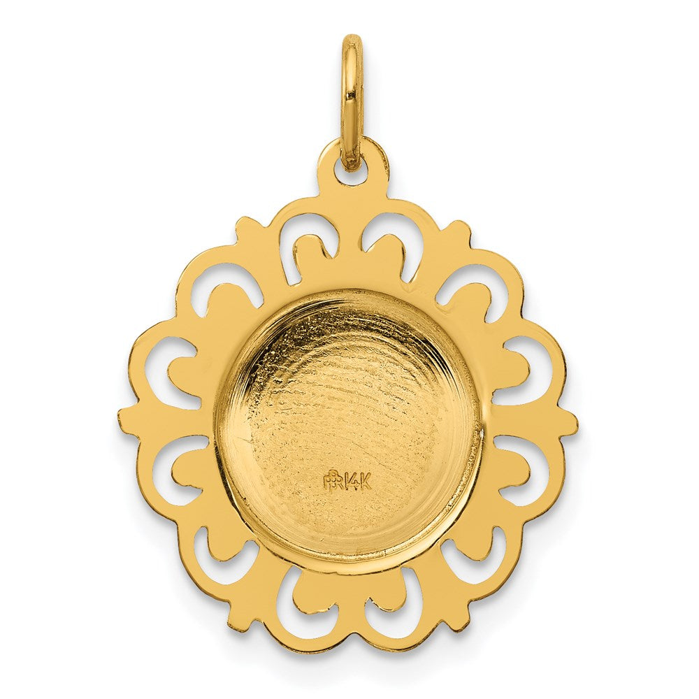 Million Charms 14K Yellow Gold Themed Polished, Satin Spanish Guardian Angel Medal Pendant