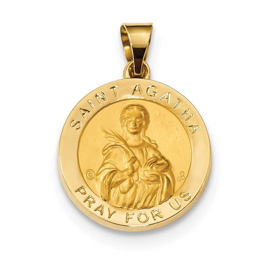 Million Charms 14K Yellow Gold Themed Polished & Satin Religious Saint Agatha Hollow Medal Pendant