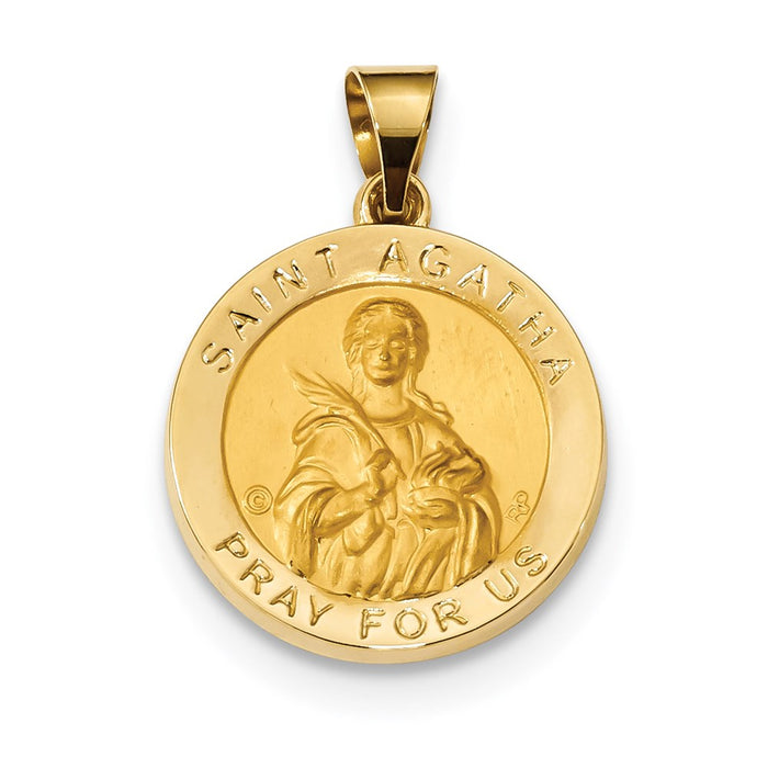 Million Charms 14K Yellow Gold Themed Polished & Satin Religious Saint Agatha Hollow Medal Pendant