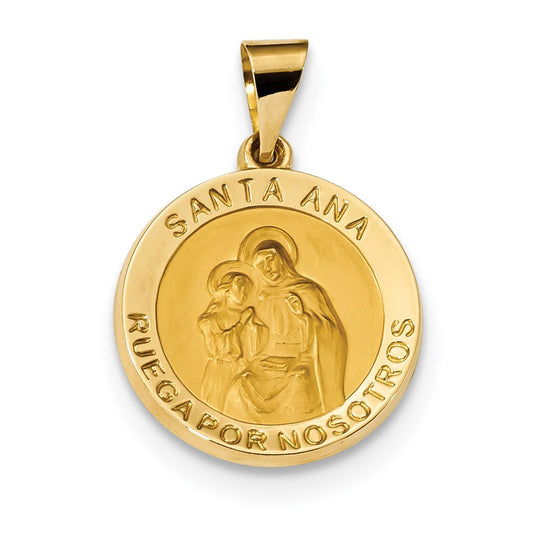 Million Charms 14K Yellow Gold Themed Polished & Satin Hollow Spanish Religious Saint Anne Medal Pendant