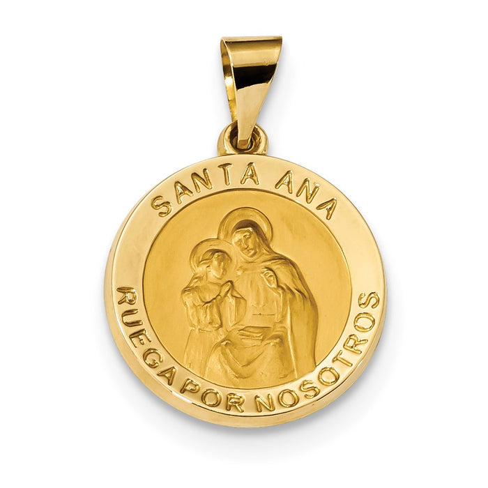 Million Charms 14K Yellow Gold Themed Polished & Satin Hollow Spanish Religious Saint Anne Medal Pendant