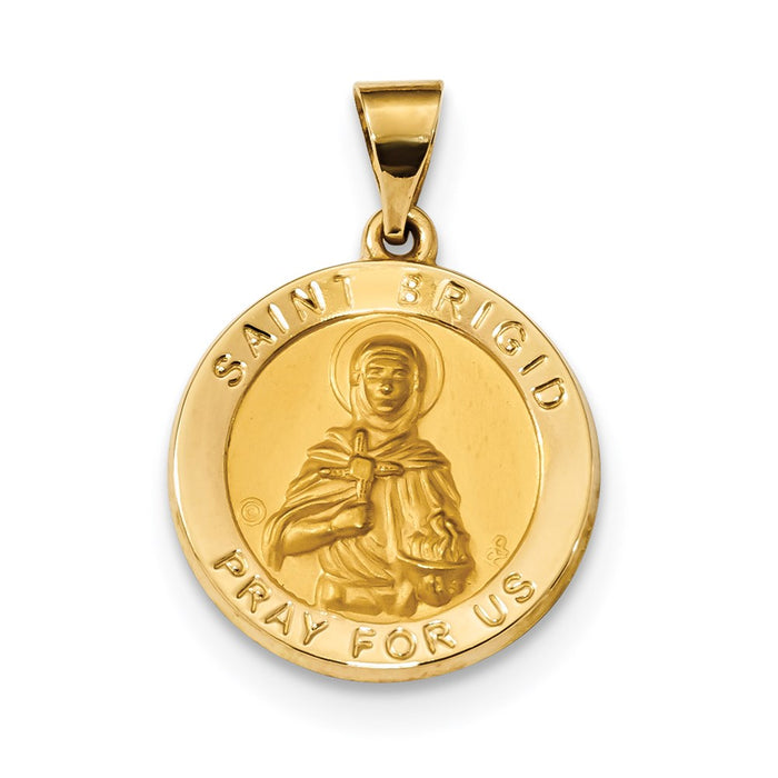 Million Charms 14K Yellow Gold Themed Polished & Satin Religious Saint Brigid Hollow Medal Pendant