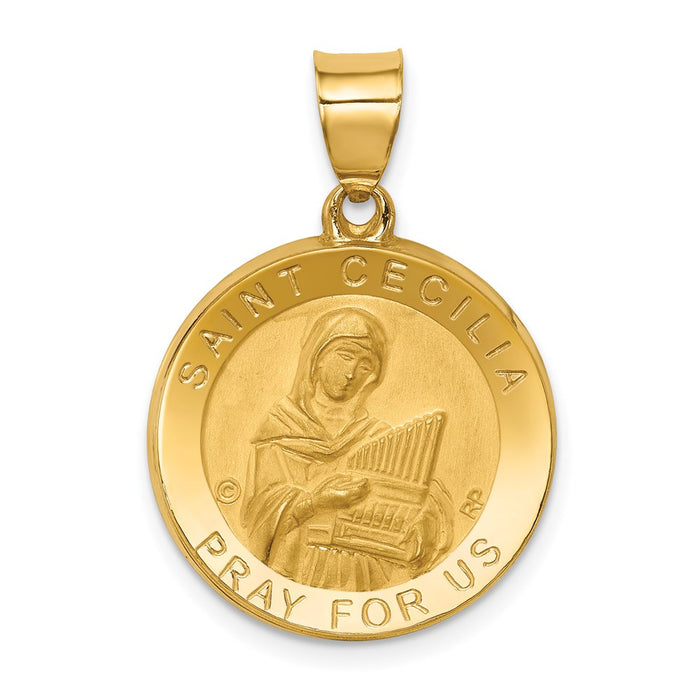 Million Charms 14K Yellow Gold Themed Polished & Satin Religious Saint Cecilia Hollow Medal Pendant