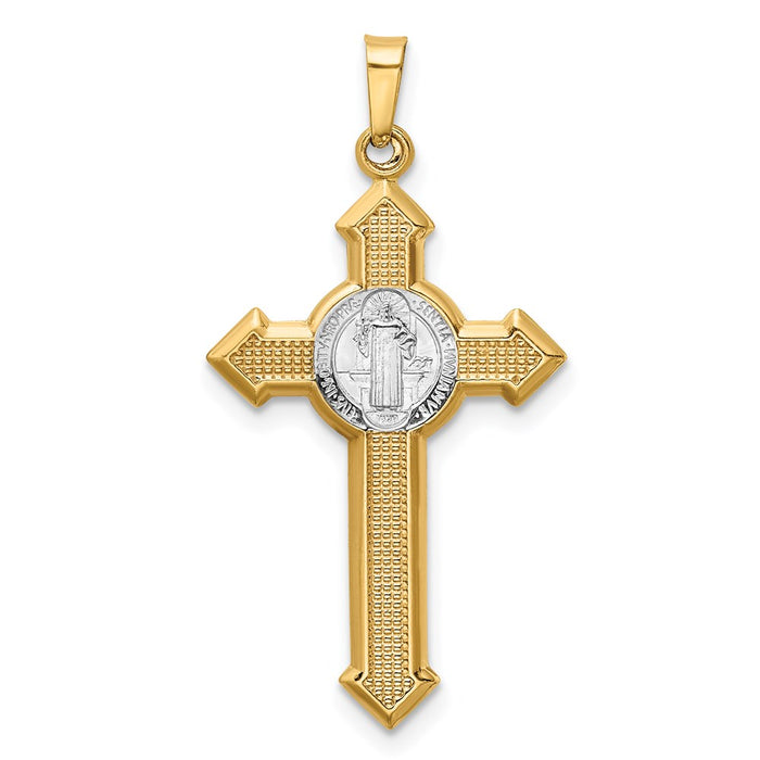 Million Charms 14K With Rhodium-plated Polished Religious Saint Benedict Medal Inri Relgious Crucifix Pendant