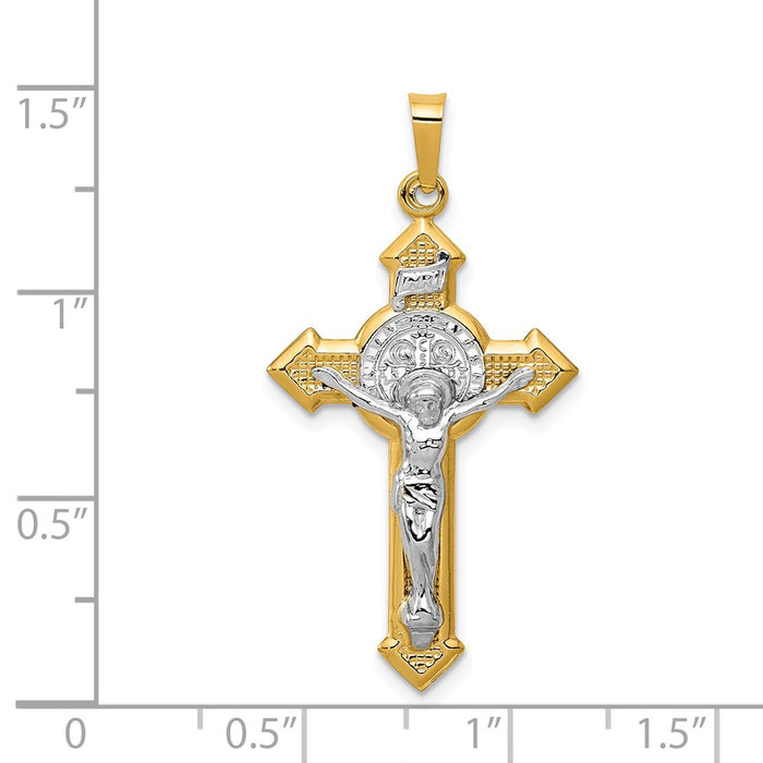 Million Charms 14K With Rhodium-plated Polished Religious Saint Benedict Medal Inri Relgious Crucifix Pendant