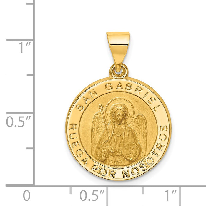 Million Charms 14K Yellow Gold Themed Polished & Satin Hollow Spanish Religious Saint Gabriel Medal Pendant