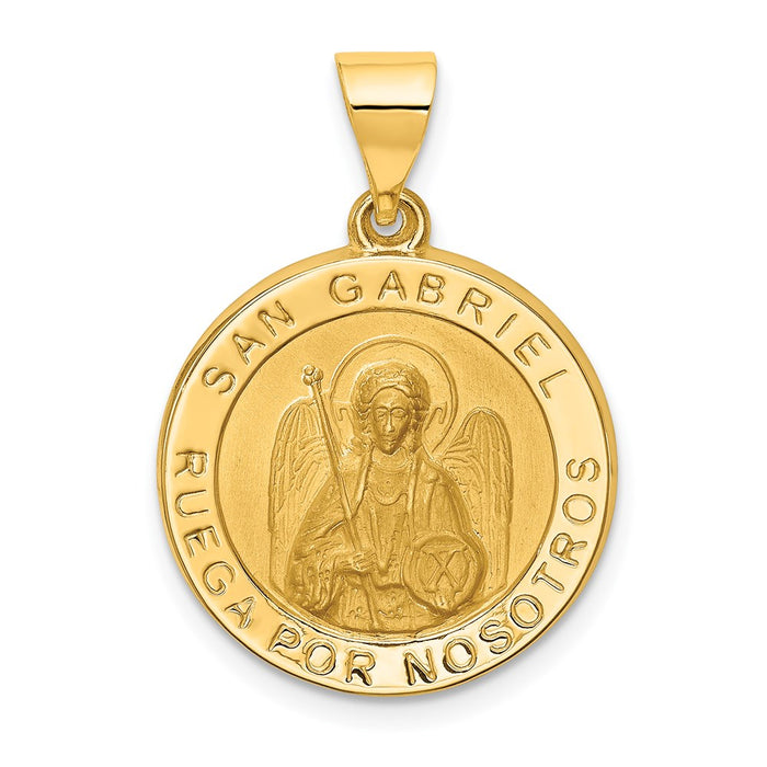 Million Charms 14K Yellow Gold Themed Polished & Satin Hollow Spanish Religious Saint Gabriel Medal Pendant