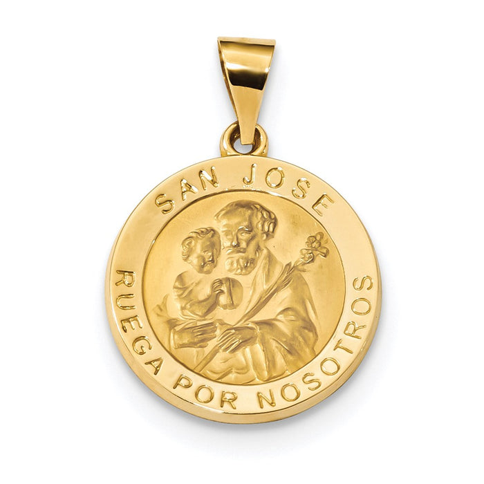 Million Charms 14K Yellow Gold Themed Polished & Satin Hollow Spanish Religious Saint Joseph Medal Pendant