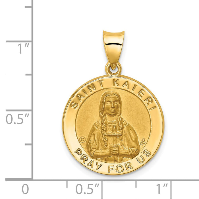 Million Charms 14K Yellow Gold Themed Polished & Satin Religious Saint Kateri Hollow Medal Pendant