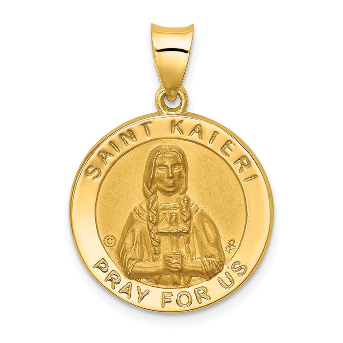 Million Charms 14K Yellow Gold Themed Polished & Satin Religious Saint Kateri Hollow Medal Pendant