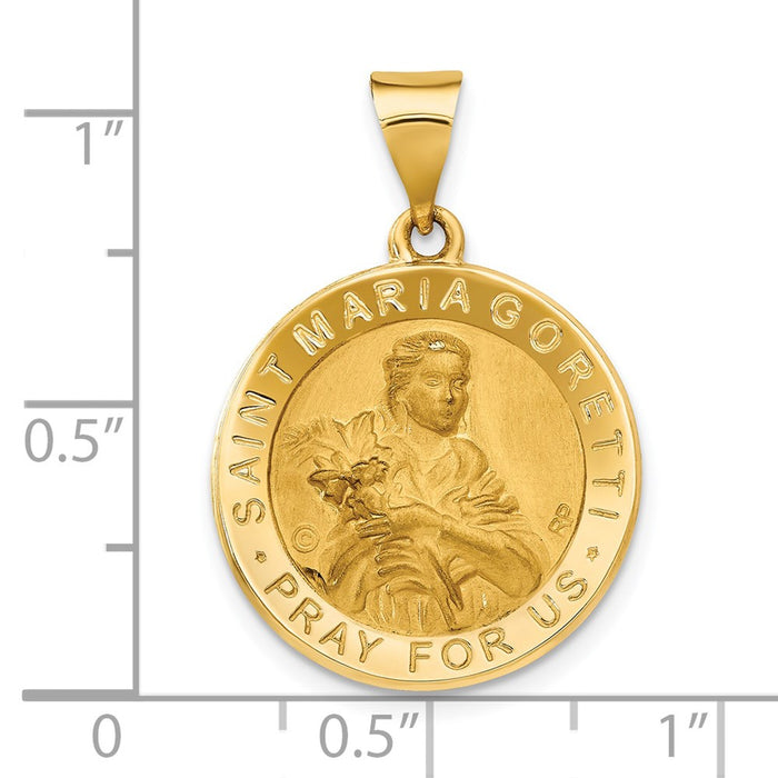 Million Charms 14K Yellow Gold Themed Polished & Satin Religious Saint Maria Goretti Hollow Medal Pendant
