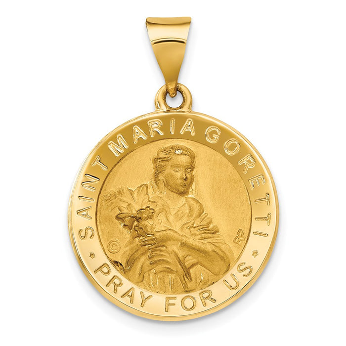 Million Charms 14K Yellow Gold Themed Polished & Satin Religious Saint Maria Goretti Hollow Medal Pendant