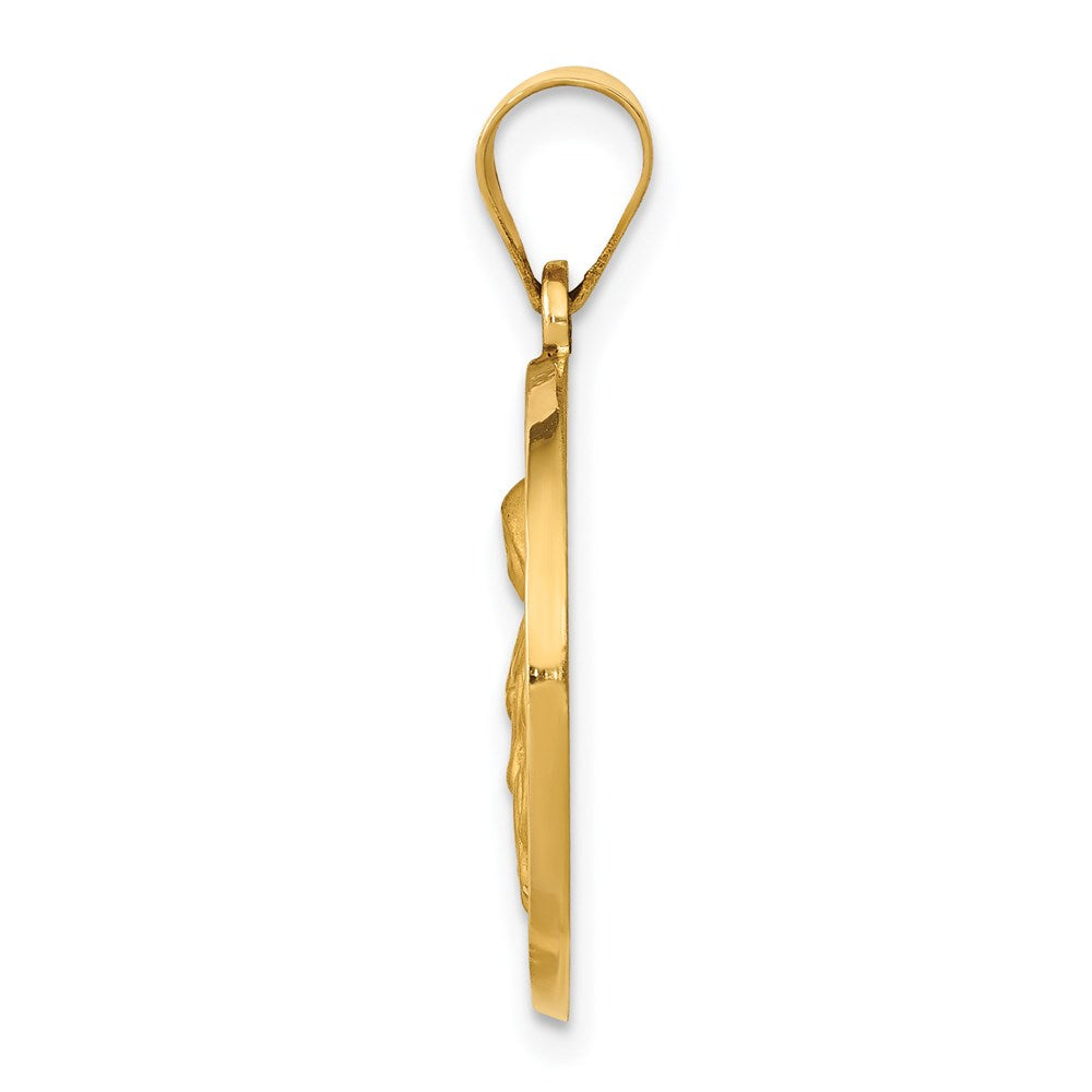 Million Charms 14K Yellow Gold Themed Polished & Satin Religious Saint Rita Hollow Medal Pendant