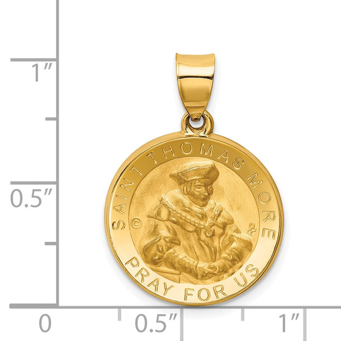 Million Charms 14K Yellow Gold Themed Polished & Satin Religious Saint Thomas More Hollow Medal Pendant