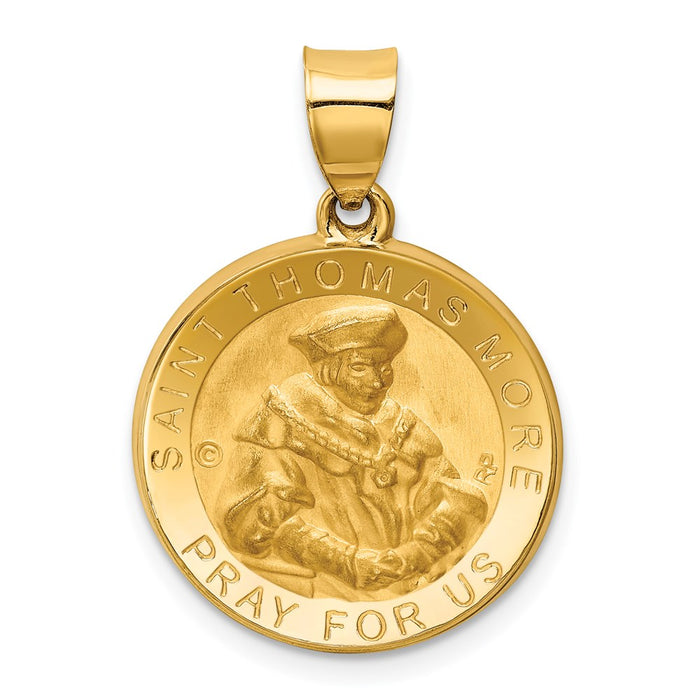 Million Charms 14K Yellow Gold Themed Polished & Satin Religious Saint Thomas More Hollow Medal Pendant