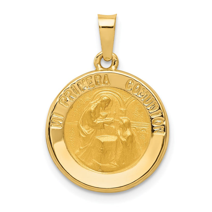 Million Charms 14K Yellow Gold Themed Polished, Satin Spanish 1St Communion Medal Pendant
