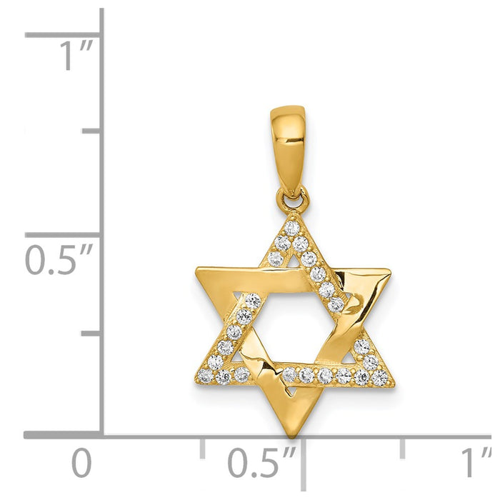 Million Charms 14K Yellow Gold Themed Polished (Cubic Zirconia) CZ Religious Jewish Star Of David Pendant