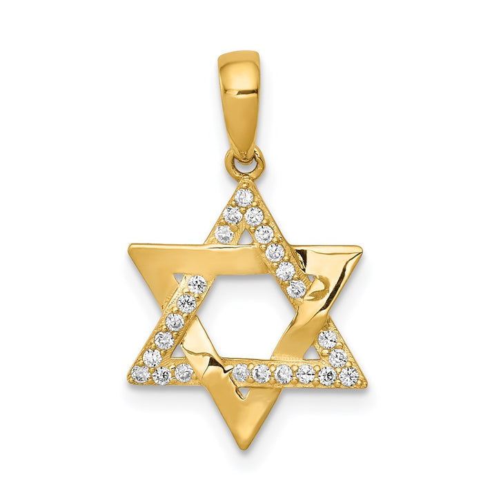 Million Charms 14K Yellow Gold Themed Polished (Cubic Zirconia) CZ Religious Jewish Star Of David Pendant